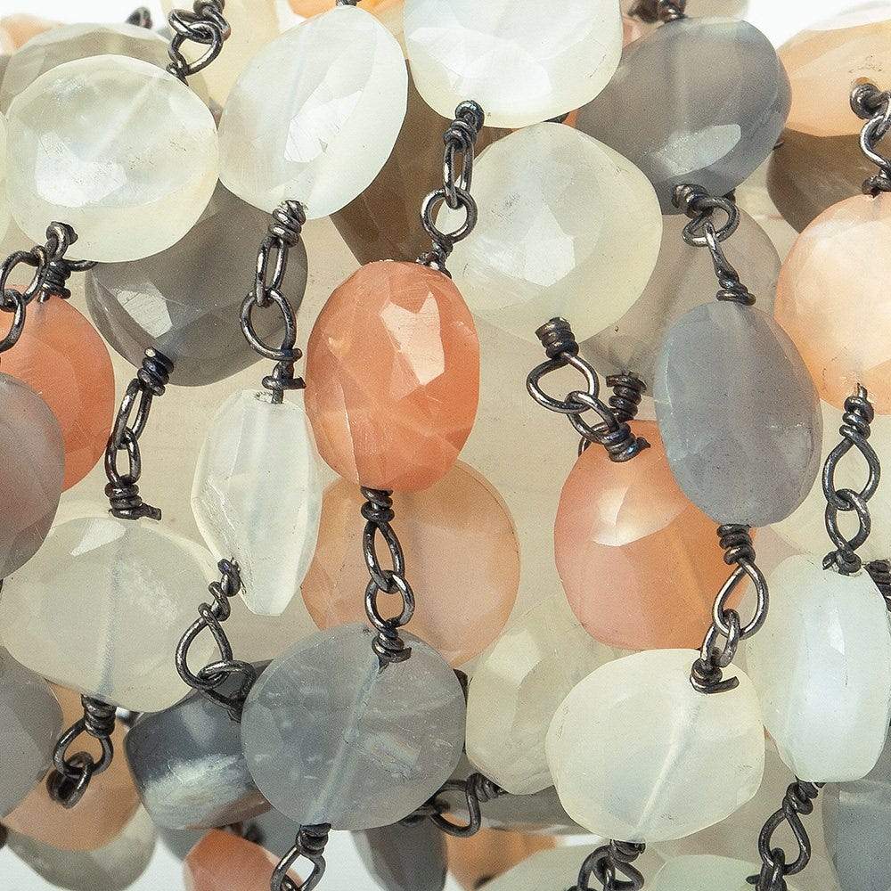 7mm MultiColor Moonstone coin Black Gold plated Chain by the foot 24 pieces (ONLINE ORDER ONLY)