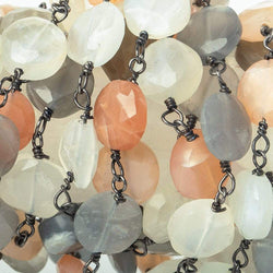 7mm MultiColor Moonstone coin Black Gold plated Chain by the foot 24 pieces (ONLINE ORDER ONLY)