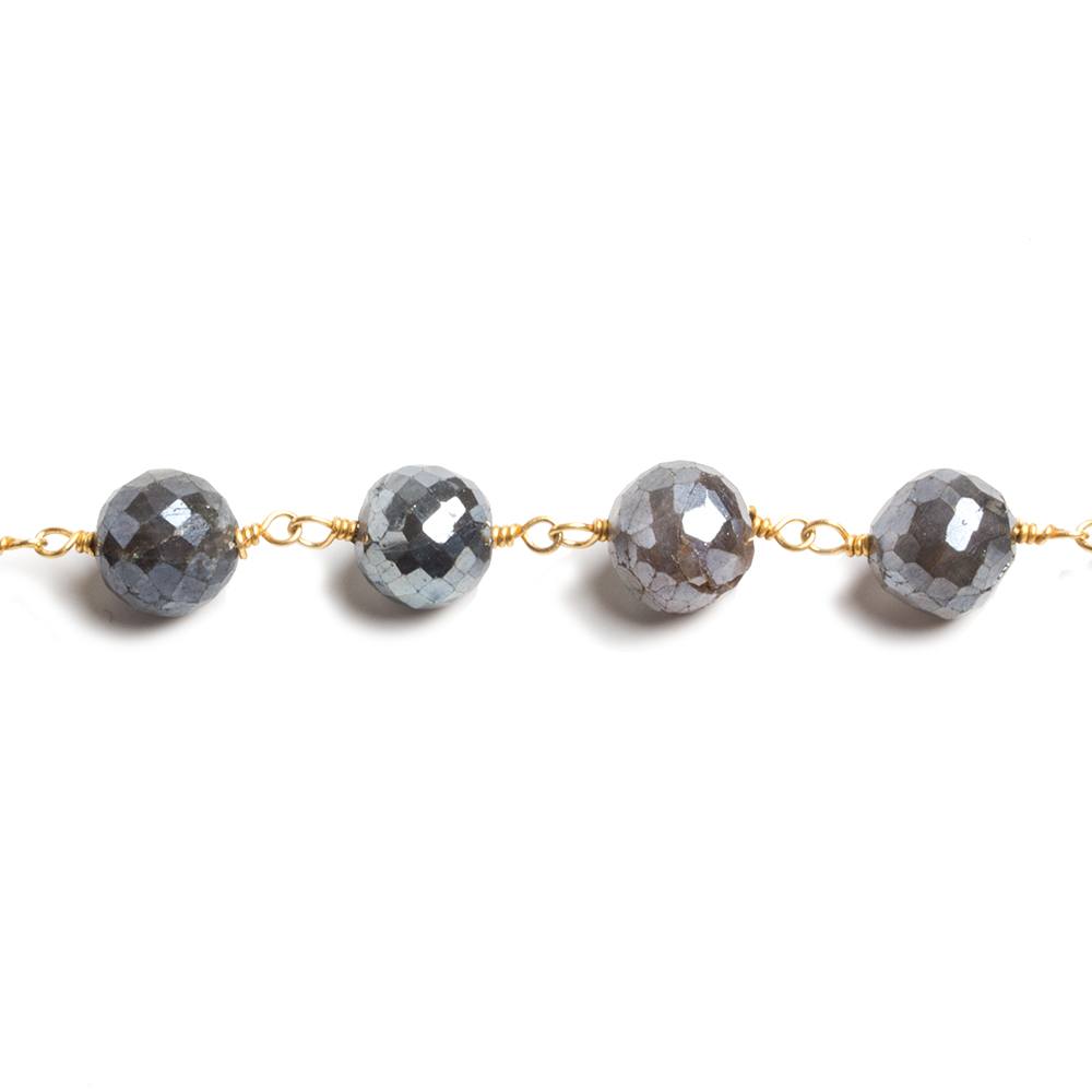 7mm Mystic Labradorite faceted round Gold Chain by the foot 24 beads (ONLINE ORDER ONLY)