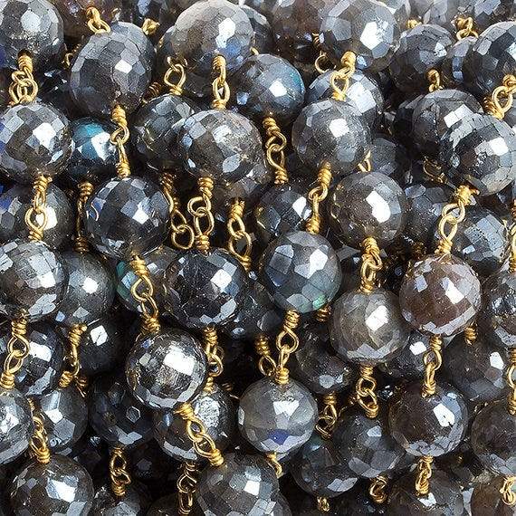 7mm Mystic Labradorite faceted round Gold Chain by the foot 24 beads (ONLINE ORDER ONLY)