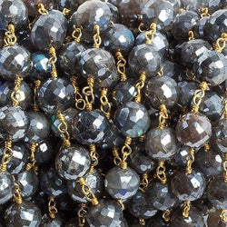 7mm Mystic Labradorite faceted round Gold Chain by the foot 24 beads (ONLINE ORDER ONLY)