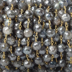 7mm Mystic Labradorite faceted round Gold plated Chain by the foot 22 pcs (ONLINE ORDER ONLY)