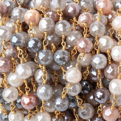 7mm Mystic Multi Color Moonstone Faceted Rounds on Gold plated Chain (ONLINE ORDER ONLY)