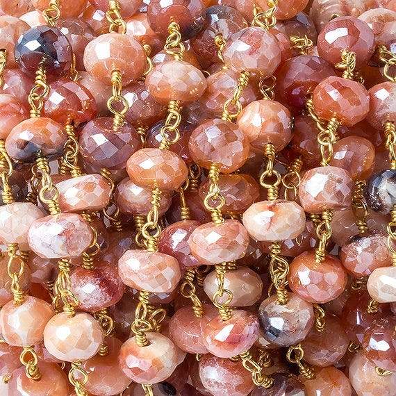 7mm Mystic Multi Gem faceted rondelle Gold Chain by the foot 26 beads (ONLINE ORDER ONLY)