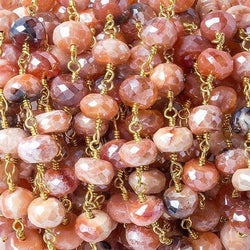 7mm Mystic Multi Gem faceted rondelle Gold Chain by the foot 26 beads (ONLINE ORDER ONLY)