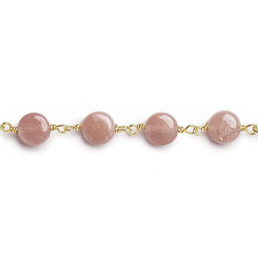 7mm Peach Moonstone puffy plain coin Vermeil Chain by the foot 23 pcs AA (ONLINE ORDER ONLY)