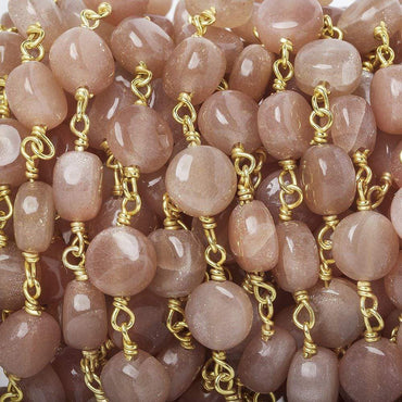 7mm Peach Moonstone puffy plain coin Vermeil Chain by the foot 23 pcs AA (ONLINE ORDER ONLY)