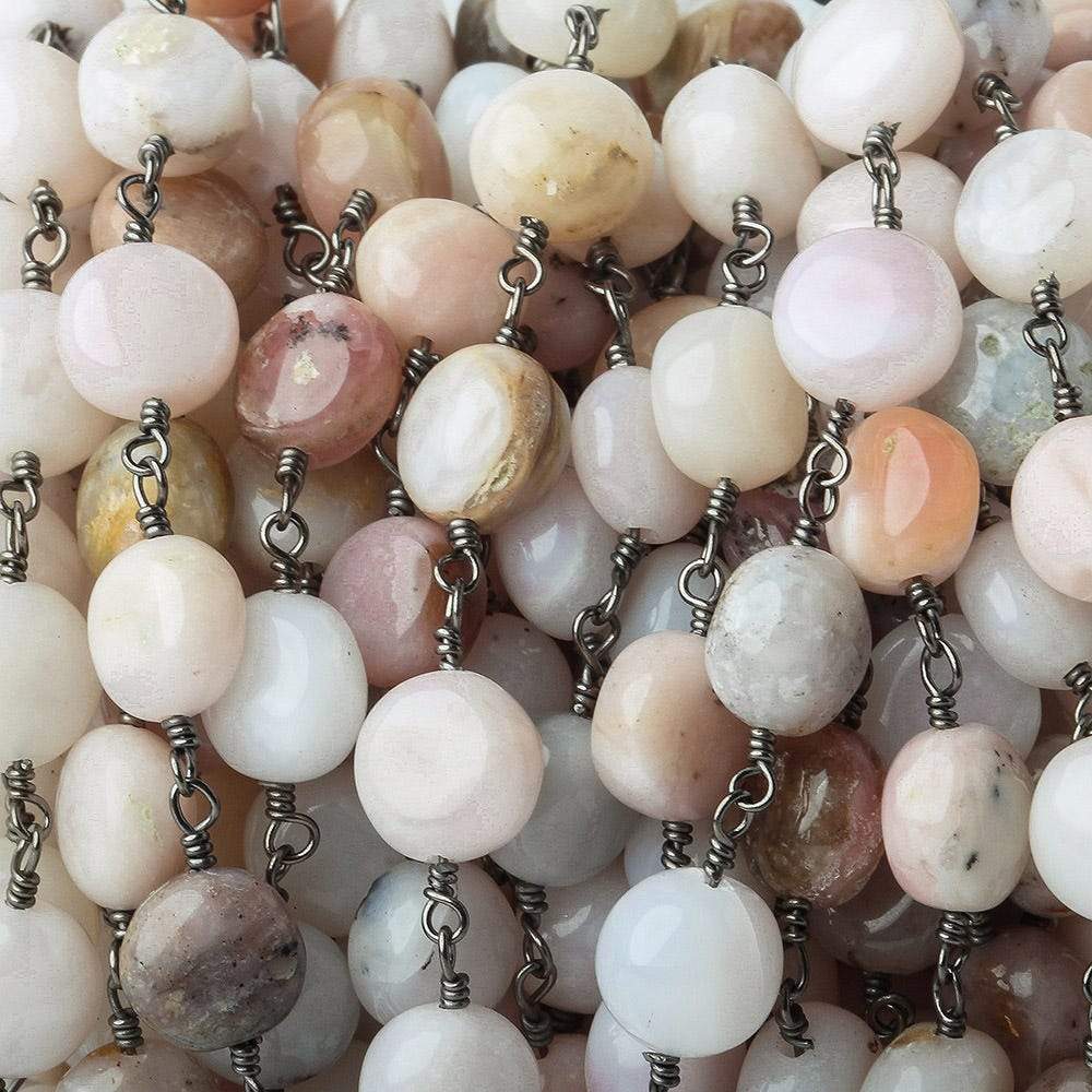 7mm Pink Peruvian Opal plain coin Black Gold plated Chain by the foot (ONLINE ORDER ONLY)
