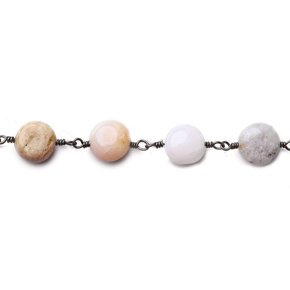 7mm Pink Peruvian Opal plain coin Black Gold plated Chain by the foot (ONLINE ORDER ONLY)