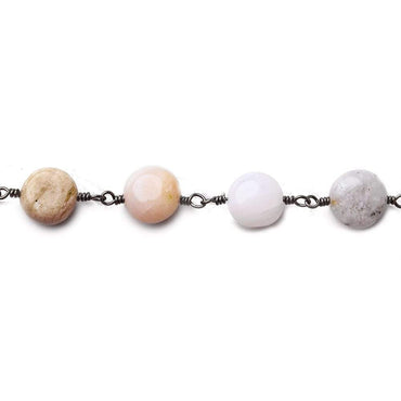 7mm Pink Peruvian Opal plain coin Black Gold plated Chain by the foot (ONLINE ORDER ONLY)