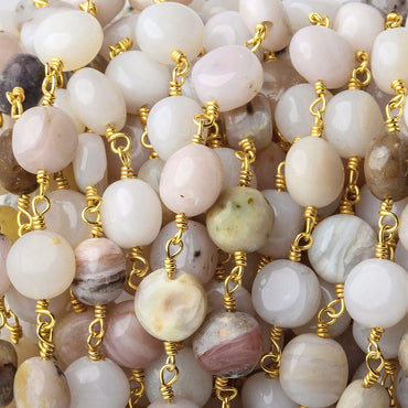7mm Pink Peruvian Opal plain coin Gold plated Chain by the foot (ONLINE ORDER ONLY)