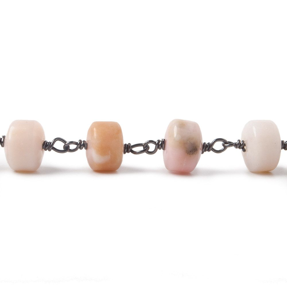7mm Pink Peruvian Opal Plain Heshi Black Gold Plated Chain by the foot 28 pcs (ONLINE ORDER ONLY)