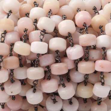 7mm Pink Peruvian Opal Plain Heshi Black Gold Plated Chain by the foot 28 pcs (ONLINE ORDER ONLY)