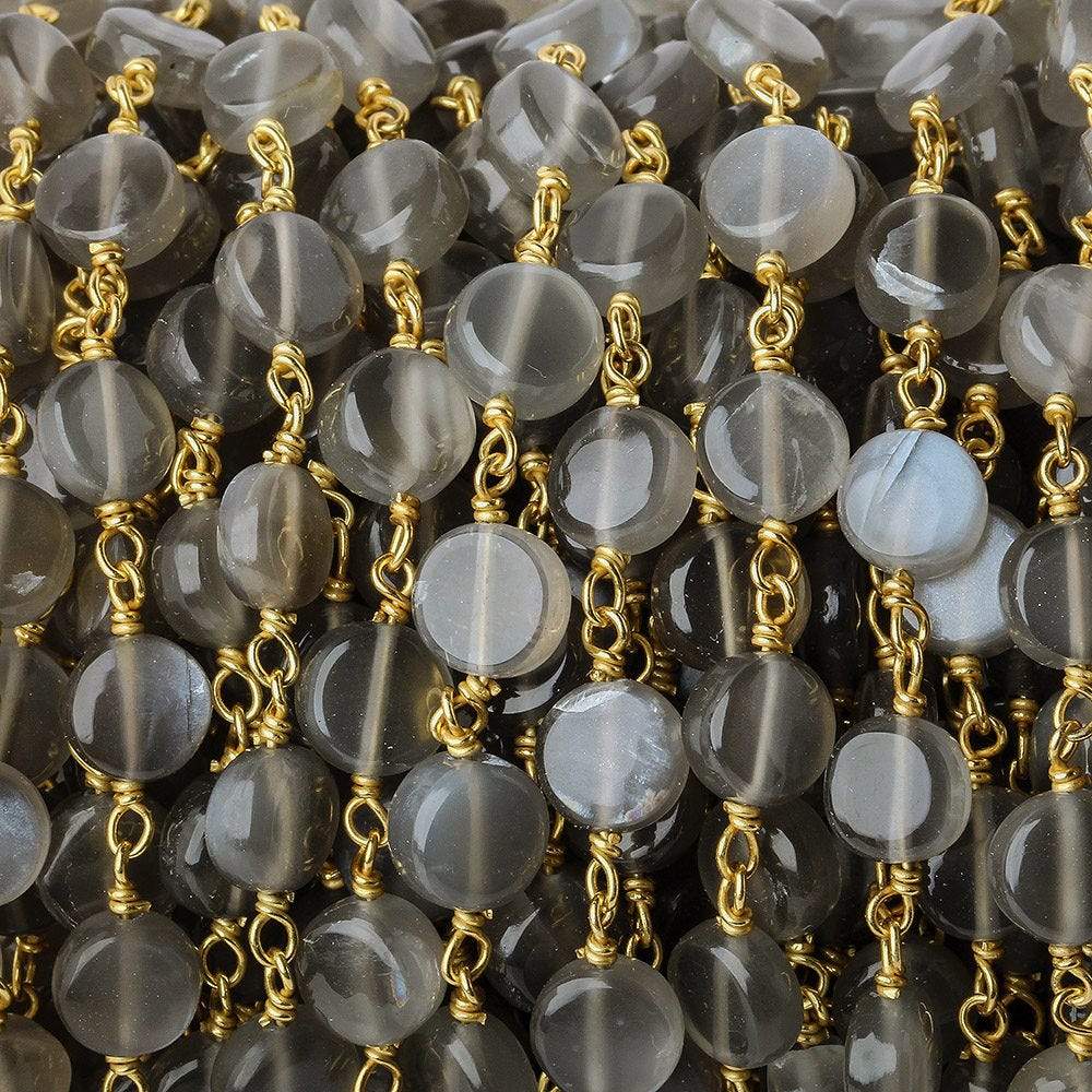 7mm Platinum Grey Moonstone  plain coin Vermeil Chain by the foot (ONLINE ORDER ONLY)