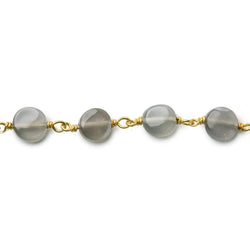 7mm Platinum Grey Moonstone  plain coin Vermeil Chain by the foot (ONLINE ORDER ONLY)