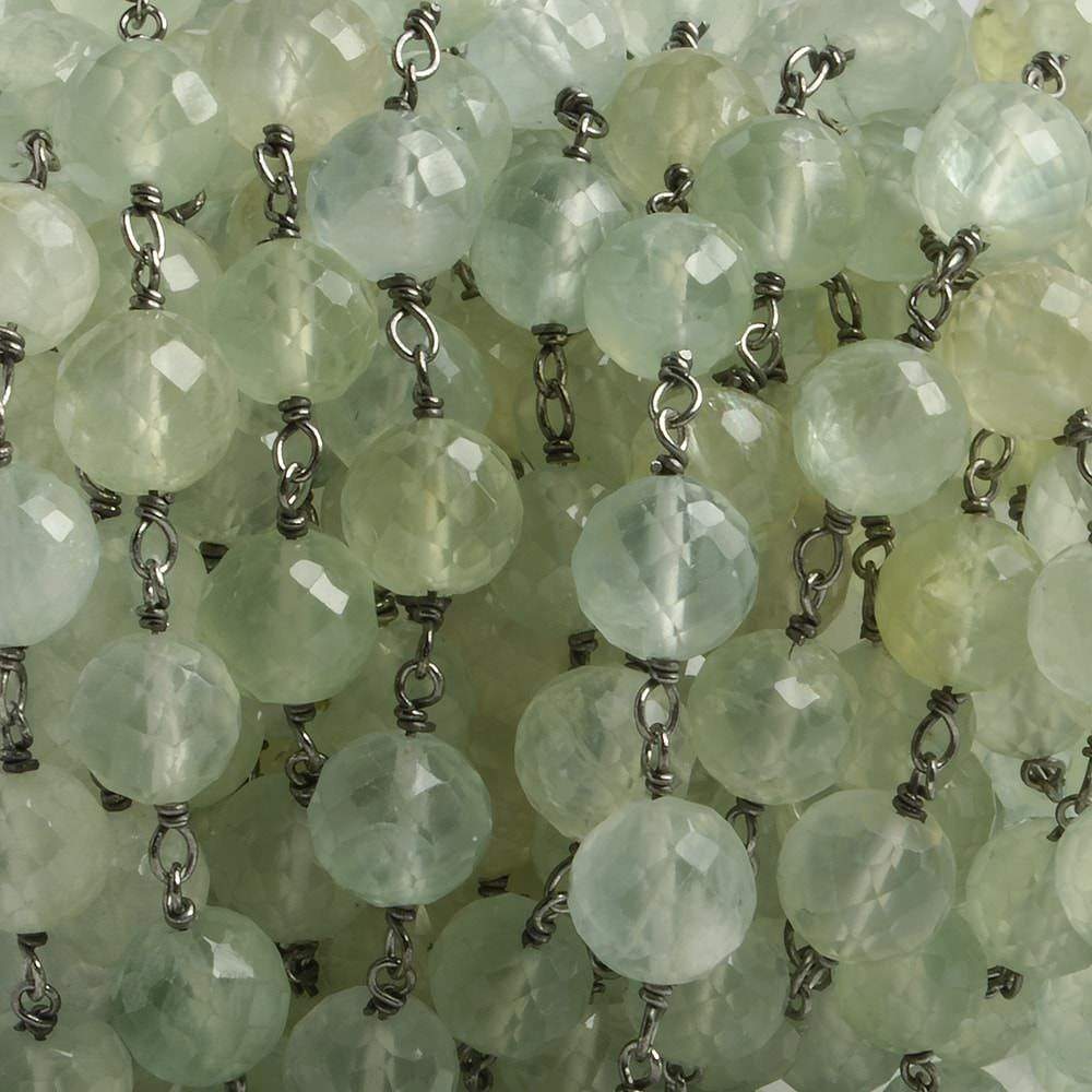 7mm Prehnite faceted round Black Gold .925 Silver Chain by the foot 24 pieces (ONLINE ORDER ONLY)