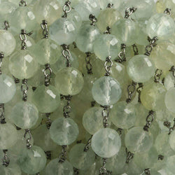 7mm Prehnite faceted round Black Gold .925 Silver Chain by the foot 24 pieces (ONLINE ORDER ONLY)