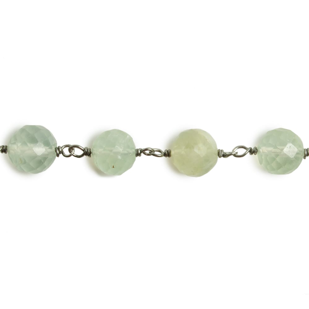 7mm Prehnite faceted round Black Gold .925 Silver Chain by the foot 24 pieces (ONLINE ORDER ONLY)