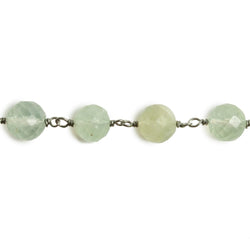 7mm Prehnite faceted round Black Gold .925 Silver Chain by the foot 24 pieces (ONLINE ORDER ONLY)