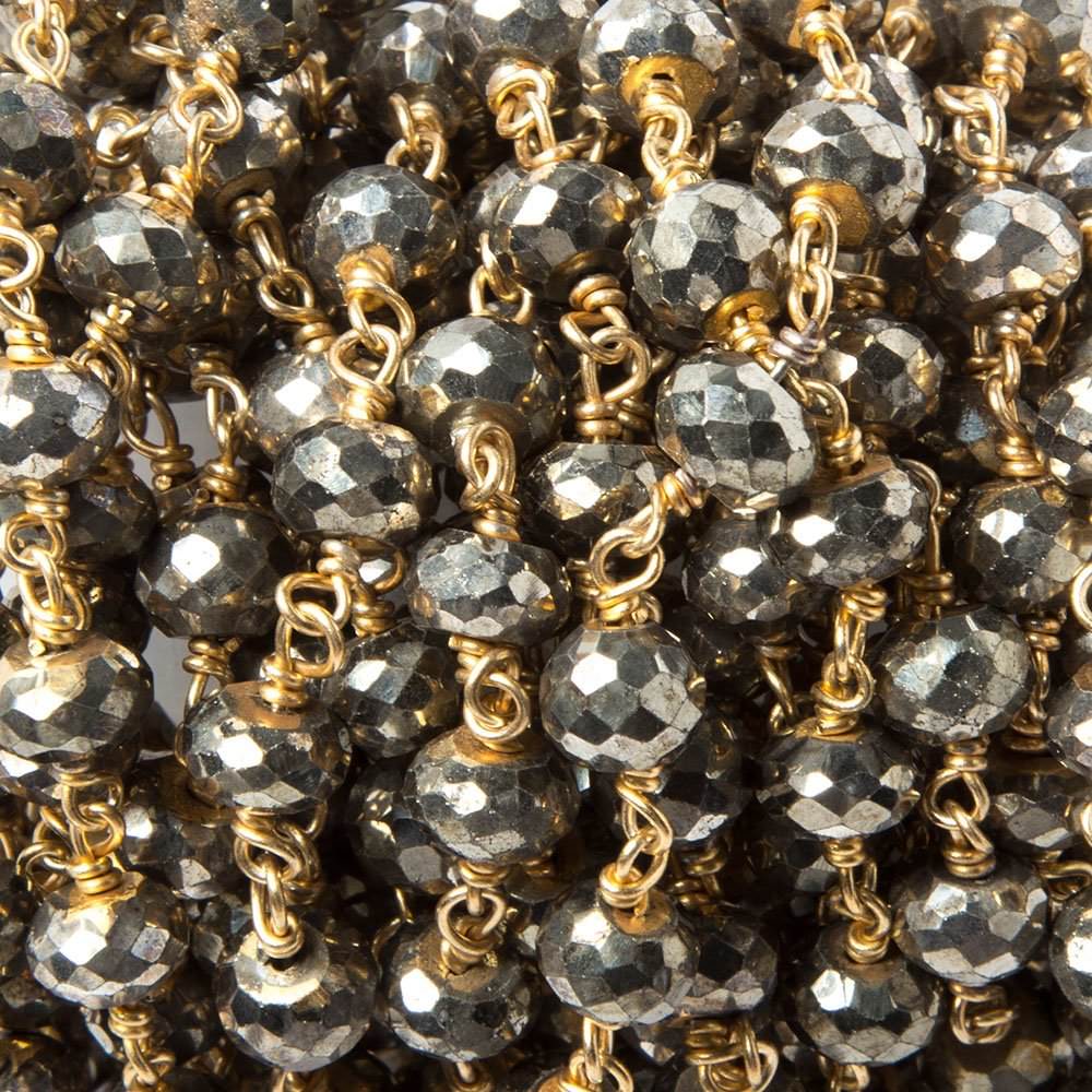 7mm Pyrite faceted rondelle 22kt Gold Chain by the foot 24 pieces (ONLINE ORDER ONLY)