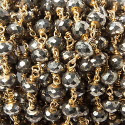 7mm Pyrite faceted rondelle 22kt Gold Chain by the foot 24 pieces (ONLINE ORDER ONLY)