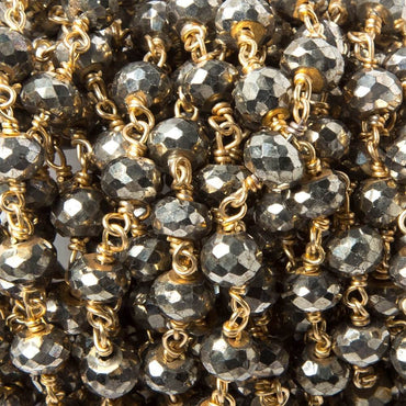 7mm Pyrite faceted rondelle 22kt Gold Chain by the foot 24 pieces (ONLINE ORDER ONLY)