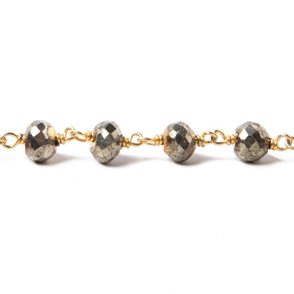 7mm Pyrite faceted rondelle 22kt Gold Chain by the foot 24 pieces (ONLINE ORDER ONLY)