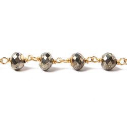 7mm Pyrite faceted rondelle 22kt Gold Chain by the foot 24 pieces (ONLINE ORDER ONLY)