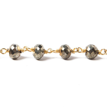 7mm Pyrite faceted rondelle 22kt Gold Chain by the foot 24 pieces (ONLINE ORDER ONLY)