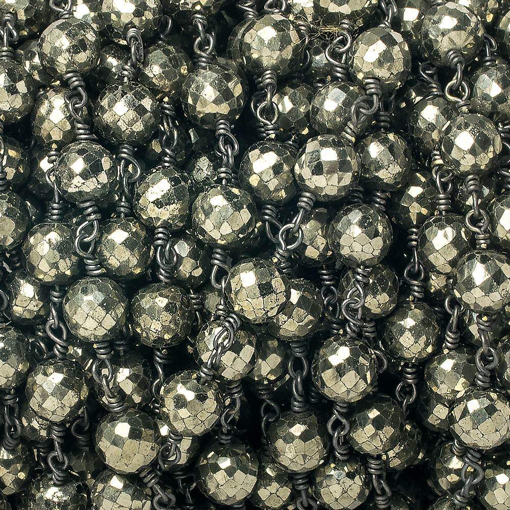 7mm Pyrite faceted round Black Gold Chain sold by the foot 21 pieces (ONLINE ORDER ONLY)