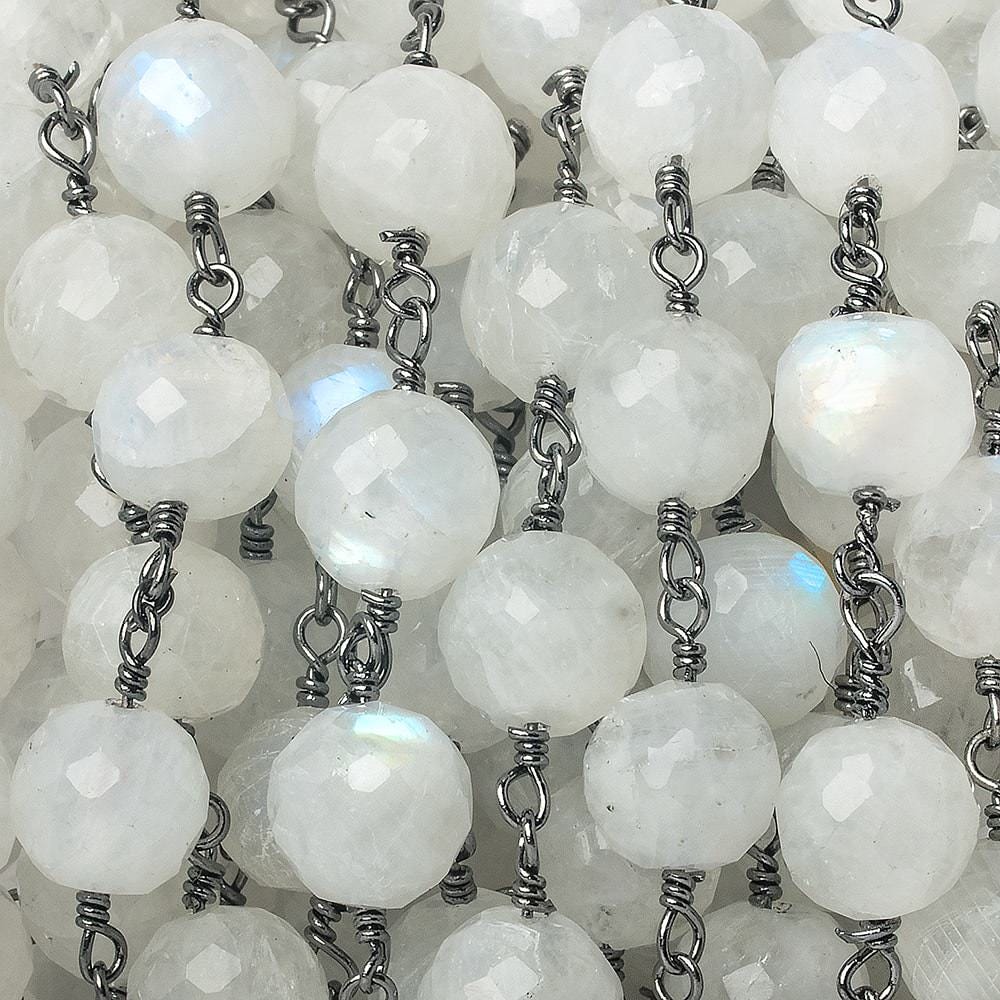 7mm Rainbow Moonstone faceted round Black Gold Chain by the foot 23 pieces (ONLINE ORDER ONLY)
