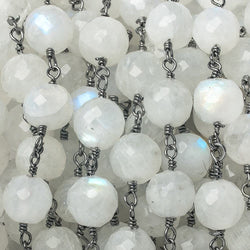 7mm Rainbow Moonstone faceted round Black Gold Chain by the foot 23 pieces (ONLINE ORDER ONLY)