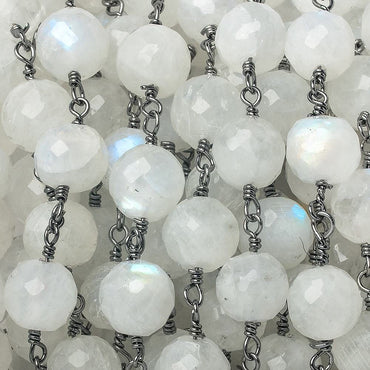 7mm Rainbow Moonstone faceted round Black Gold Chain by the foot 23 pieces (ONLINE ORDER ONLY)