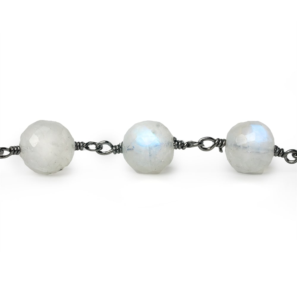 7mm Rainbow Moonstone faceted round Black Gold Chain by the foot 23 pieces (ONLINE ORDER ONLY)