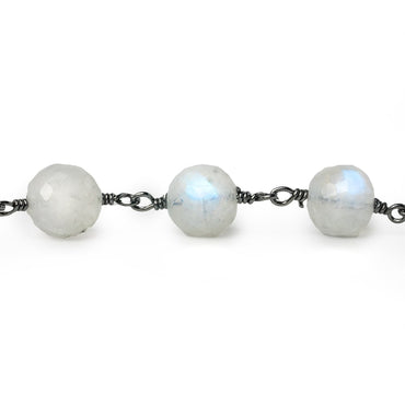 7mm Rainbow Moonstone faceted round Black Gold Chain by the foot 23 pieces (ONLINE ORDER ONLY)