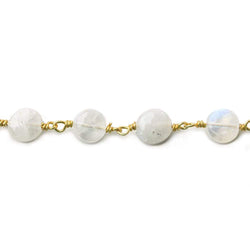 7mm Rainbow Moonstone plain coin Vermeil Chain by the foot (ONLINE ORDER ONLY)