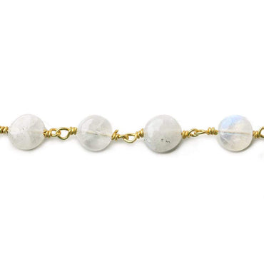 7mm Rainbow Moonstone plain coin Vermeil Chain by the foot (ONLINE ORDER ONLY)