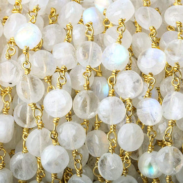 7mm Rainbow Moonstone plain coin Vermeil Chain by the foot (ONLINE ORDER ONLY)