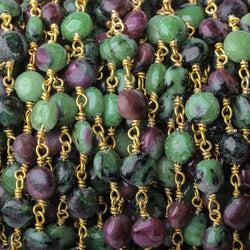 7mm Ruby in Zoisite plain coin Vermeil Chain by the foot (ONLINE ORDER ONLY)
