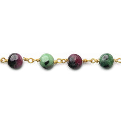 7mm Ruby in Zoisite plain coin Vermeil Chain by the foot (ONLINE ORDER ONLY)