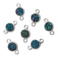 7mm Silver .925 Bezel Mystic Mermaid Green Drusy Coin Connector 1 piece (ONLINE ORDER ONLY)