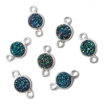 7mm Silver .925 Bezel Mystic Mermaid Green Drusy Coin Connector 1 piece (ONLINE ORDER ONLY)