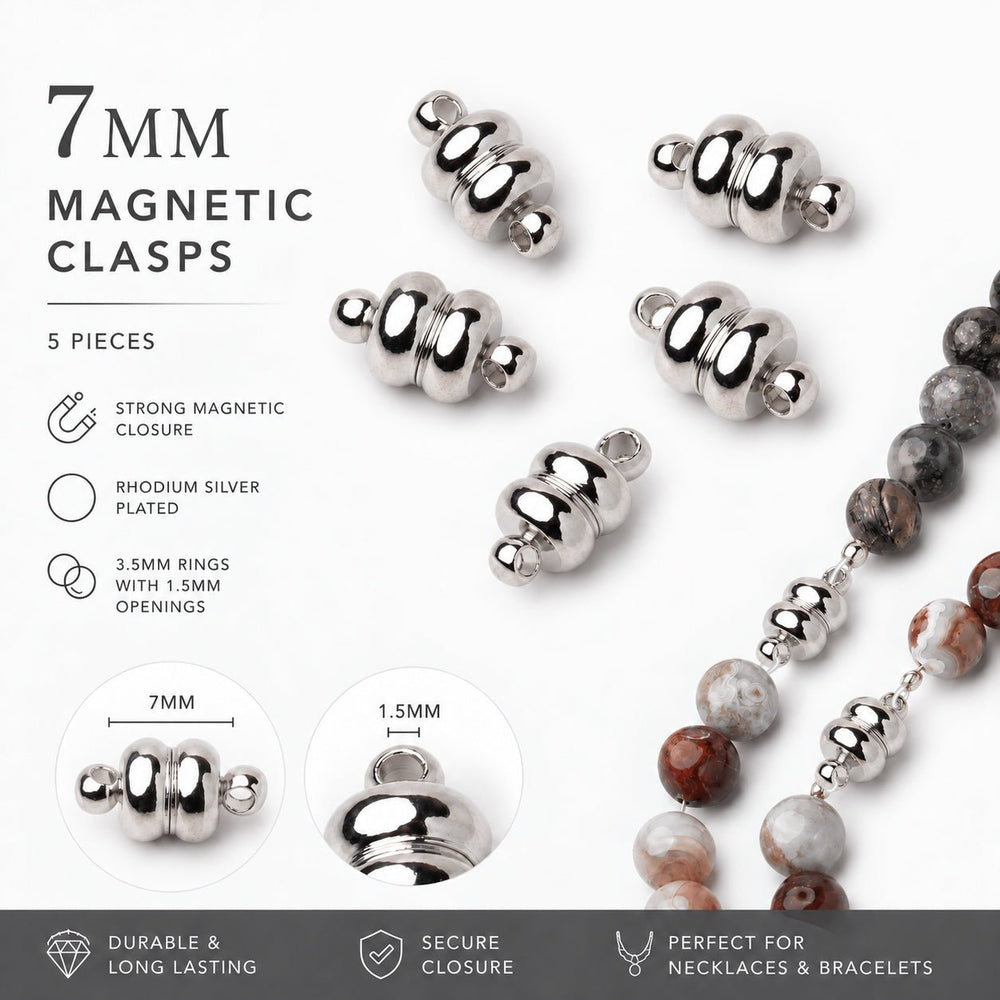 7mm Silver Rhodium plated Magnetic Clasp Set of 5 pieces