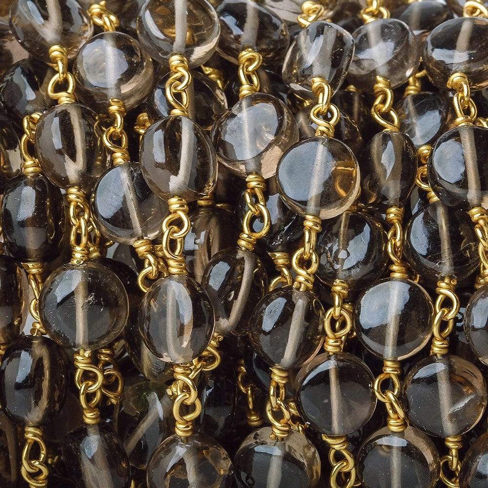 7mm Smoky Quartz plain coin Vermeil Chain by the foot (ONLINE ORDER ONLY)