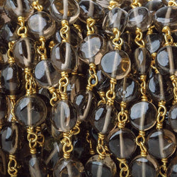 7mm Smoky Quartz plain coin Vermeil Chain by the foot (ONLINE ORDER ONLY)
