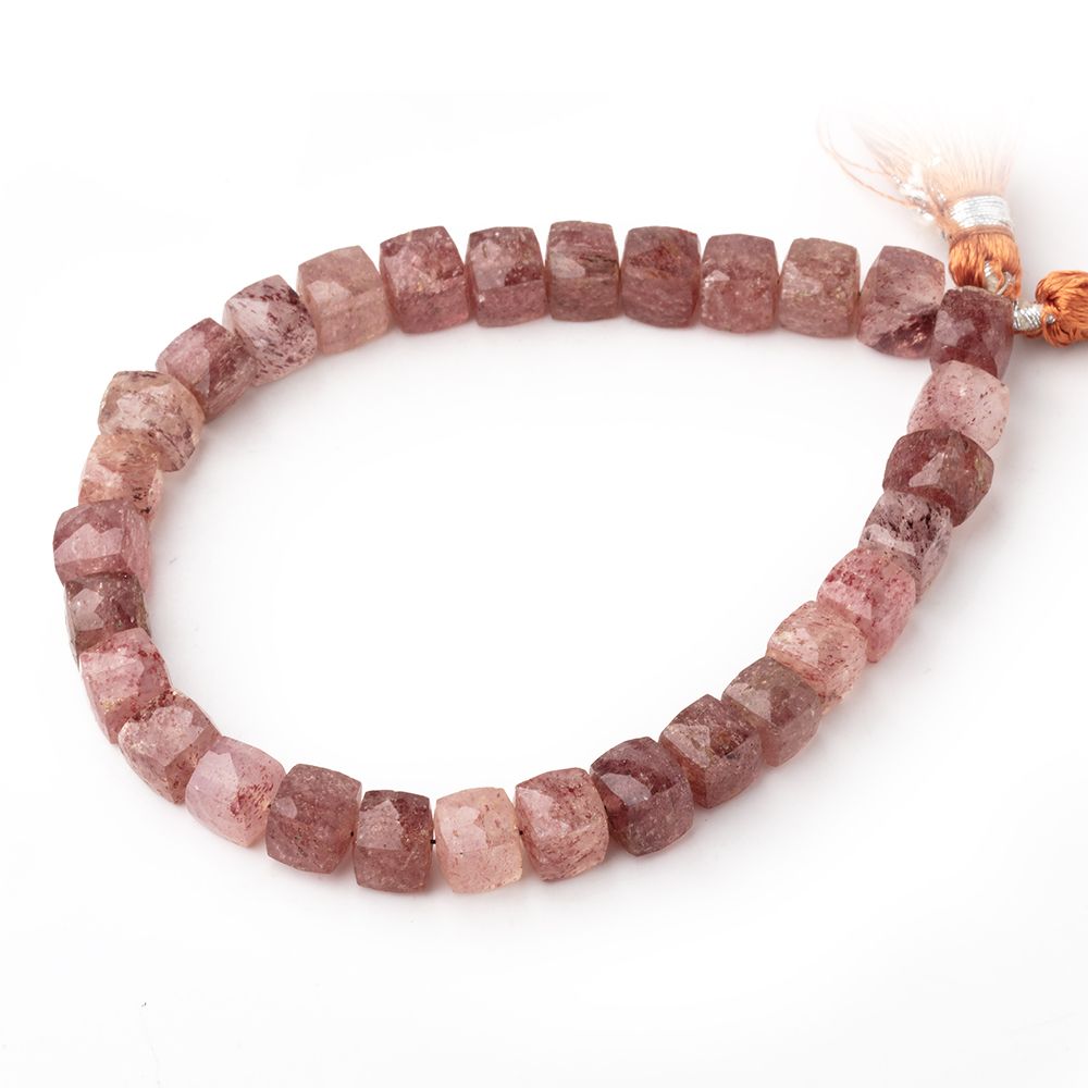 7mm Strawberry Quartz Faceted Cube Beads 8 inch 30 pieces (ONLINE ORDER ONLY)