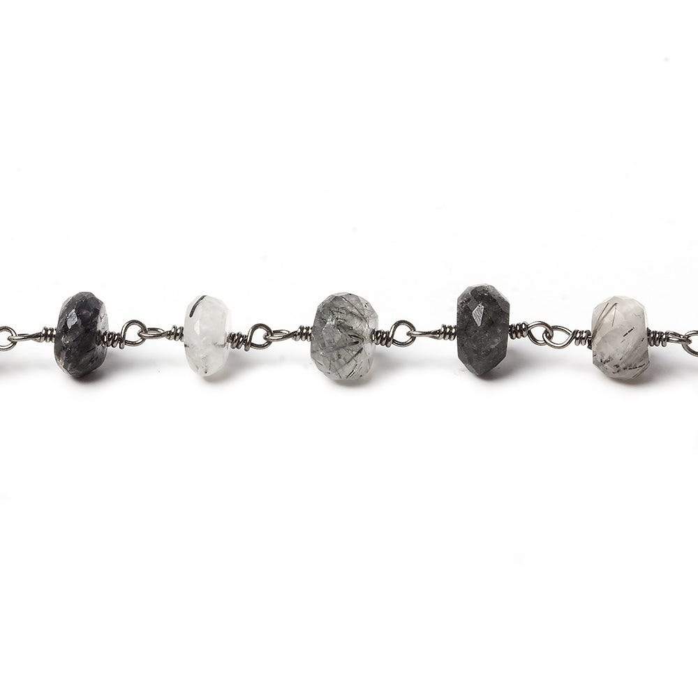 7mm Tourmalinated Quartz faceted rondelle Black Gold Chain by the foot 30 pieces (ONLINE ORDER ONLY)