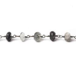 7mm Tourmalinated Quartz faceted rondelle Black Gold Chain by the foot 30 pieces (ONLINE ORDER ONLY)