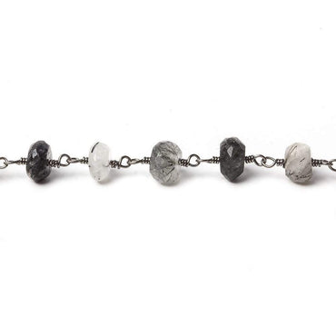 7mm Tourmalinated Quartz faceted rondelle Black Gold Chain by the foot 30 pieces (ONLINE ORDER ONLY)