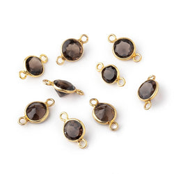 7mm Vermeil Bezel Smoky Quartz Faceted Coin Connector 1 focal bead (ONLINE ORDER ONLY)